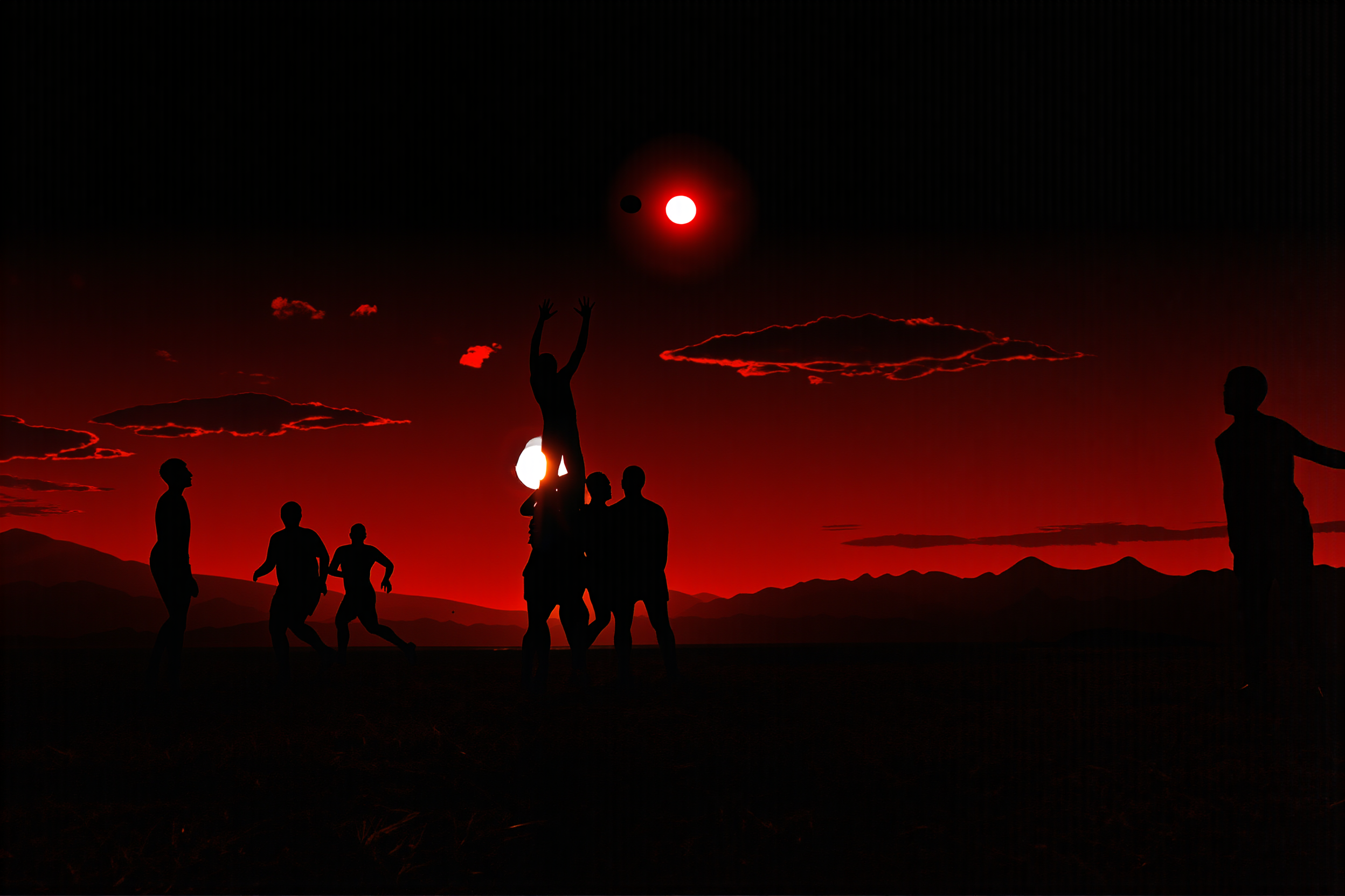 Rugby lineout at sunset